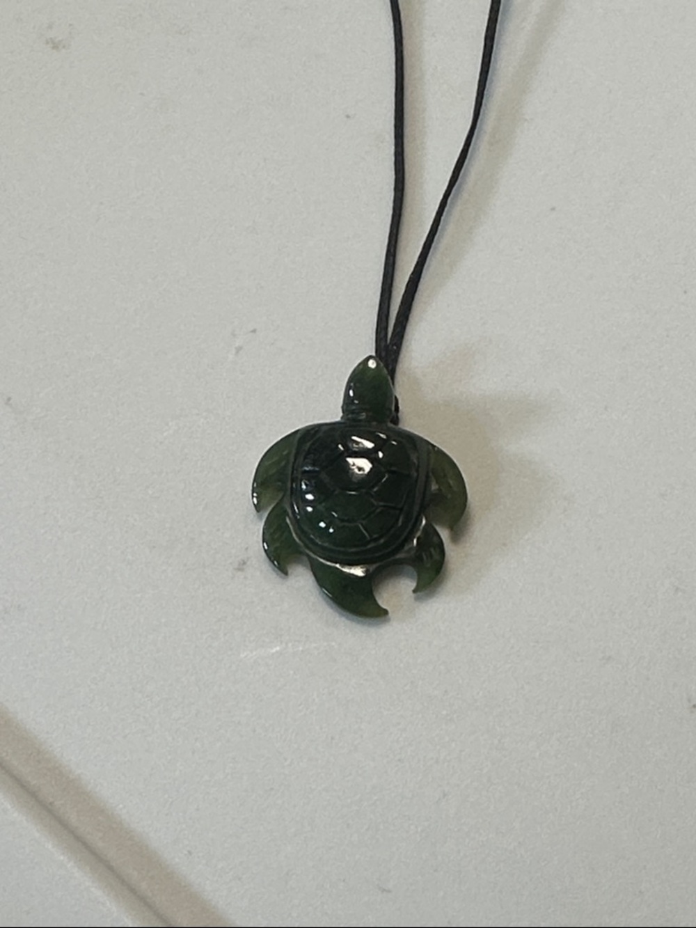 Green Turtle Jade Pendant Necklace on Black Cord